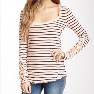FREE people striped crochet long sleeve shirt medium